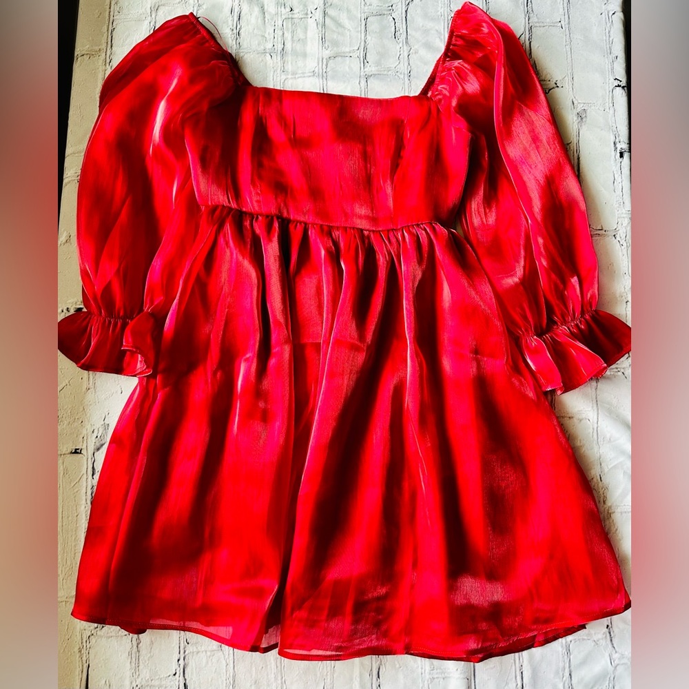 Women’s Red Long Sleeve Short Dress